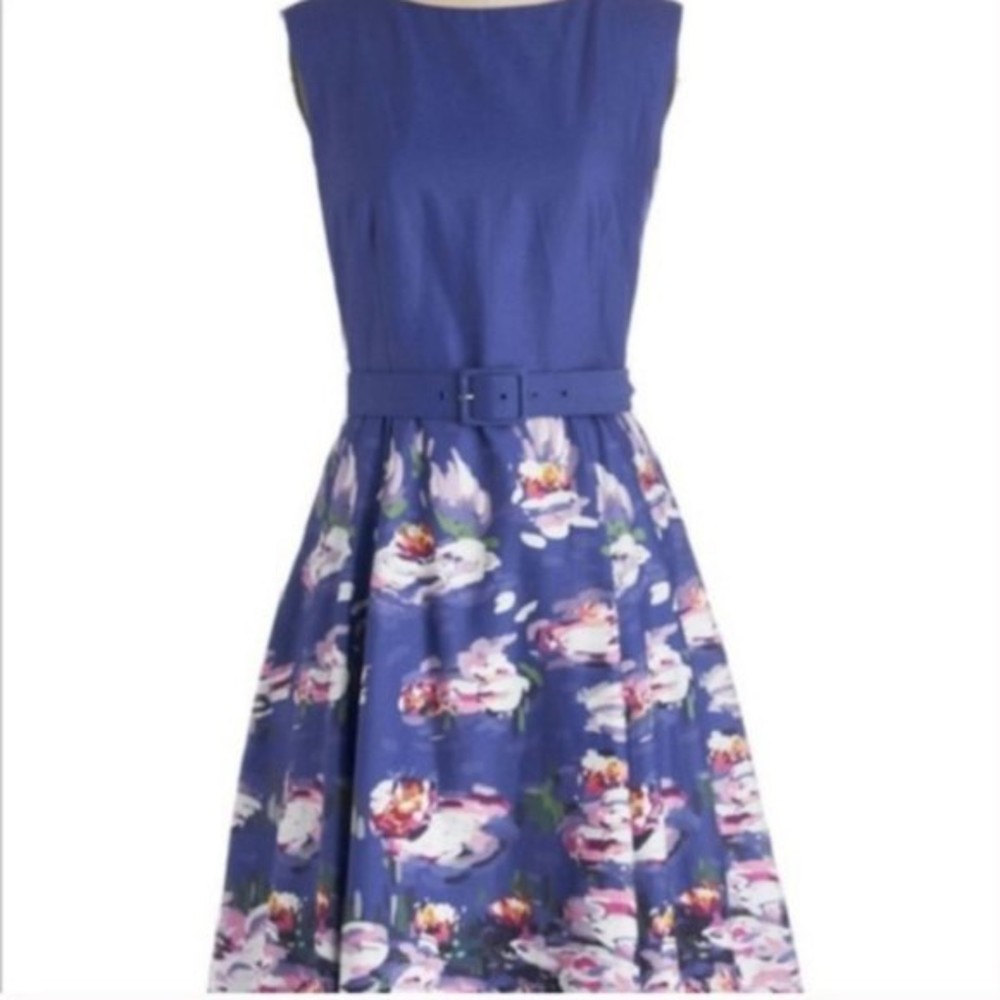 Modcloth Dress Sz L. Bea And Dot Museum Matrimony Water Lily Dress Monet Pockets